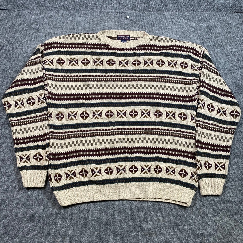 Roundtree & Yorke Mens XXL Fair Isle Crewneck Sweater Cotton Blend Geometric USA